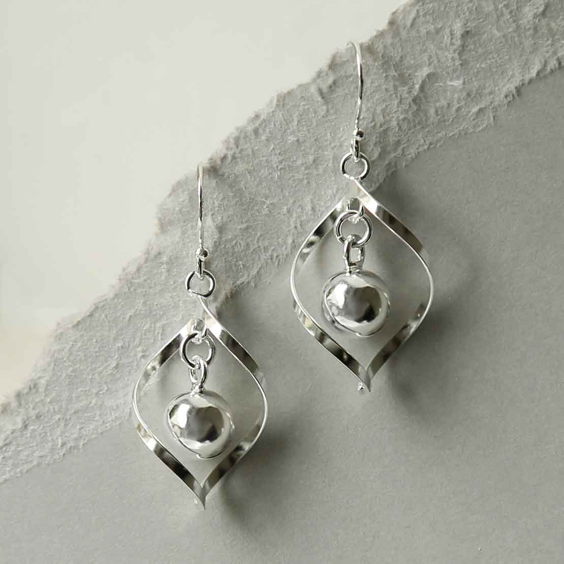 Sterling Silver Twist Ball Dangly Earrings