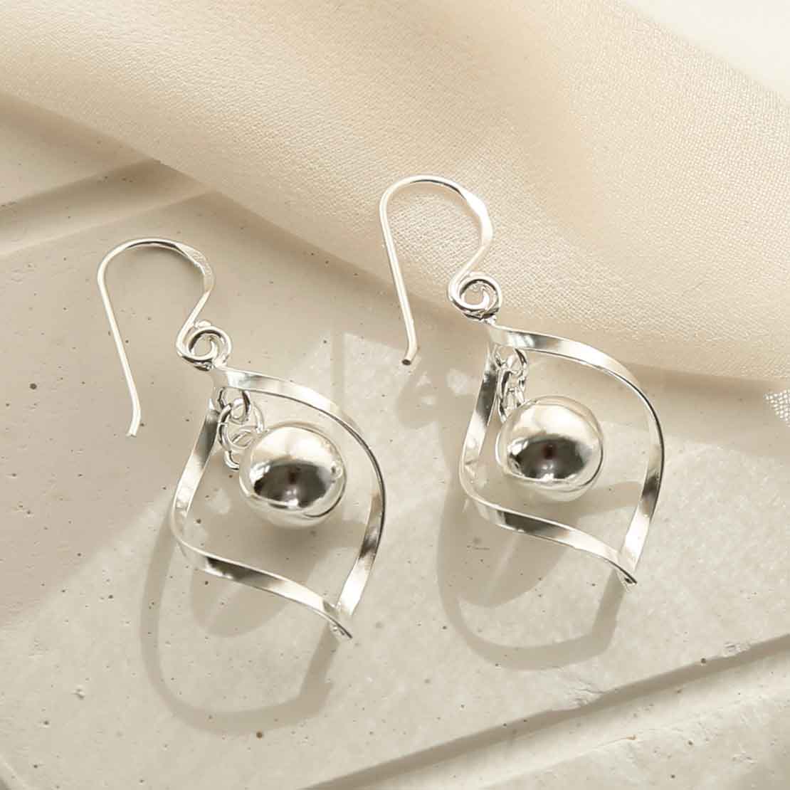 Sterling Silver Twist Ball Dangly Earrings