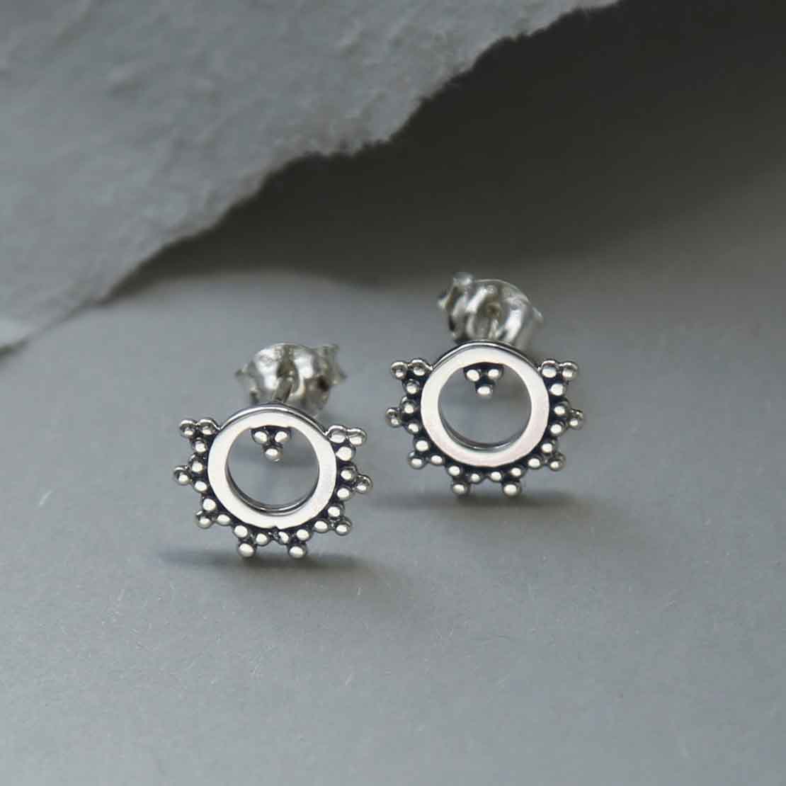 Sterling Silver Beaded Circle Studs