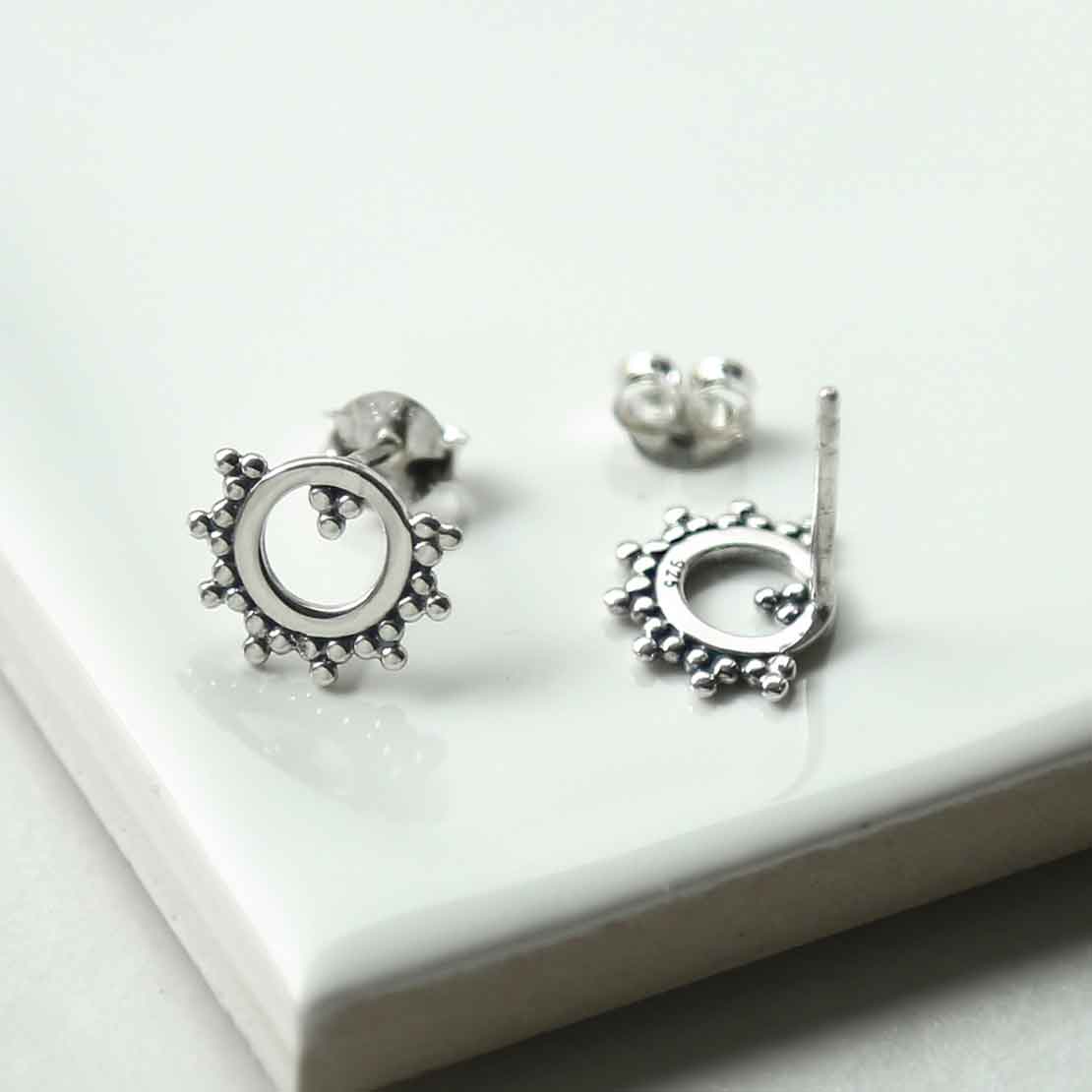 Sterling Silver Beaded Circle Studs
