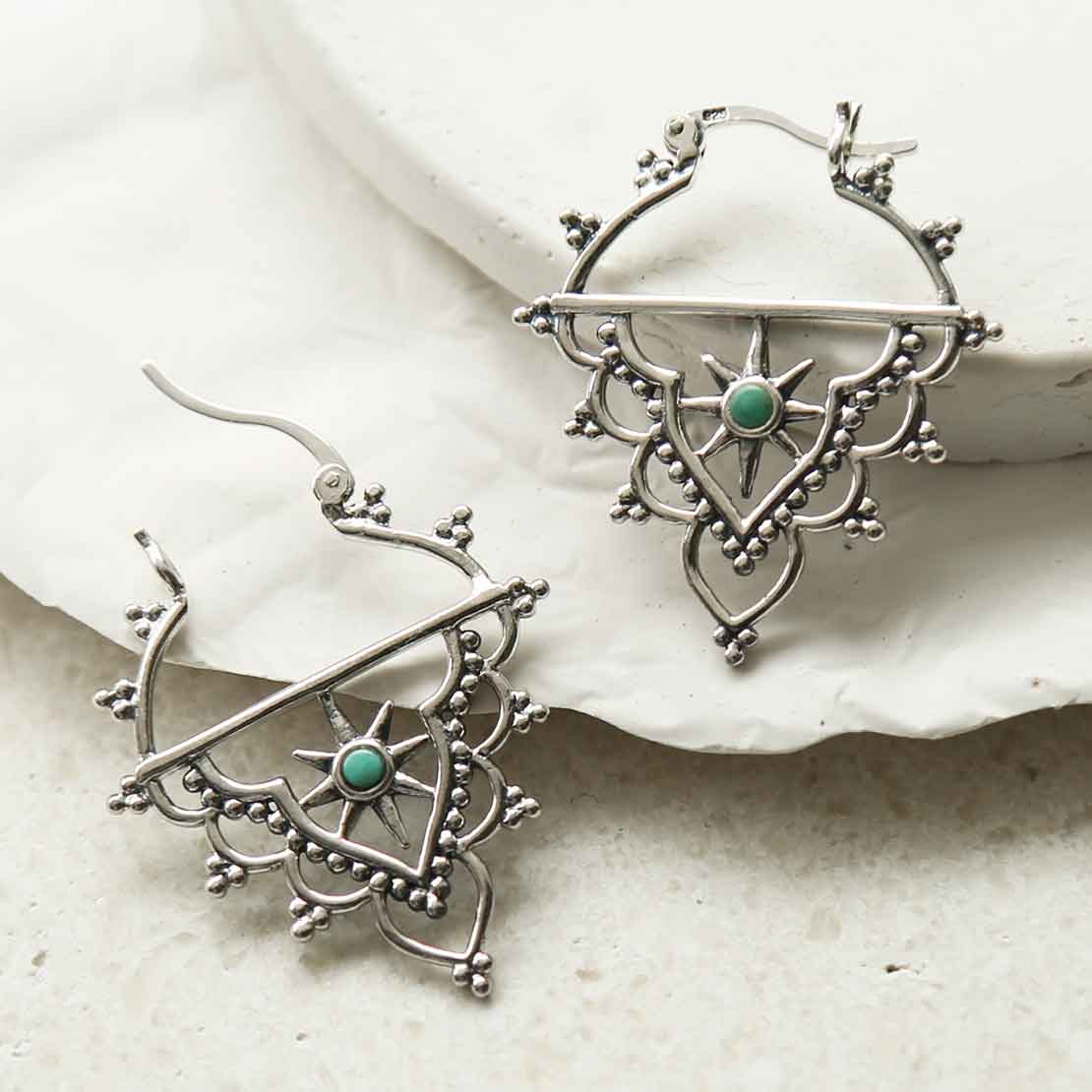Sterling Silver Turquoise Sun Hoops