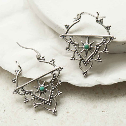 ML946E STERLING SILVER TURQUOISE SUN HOOPS 2