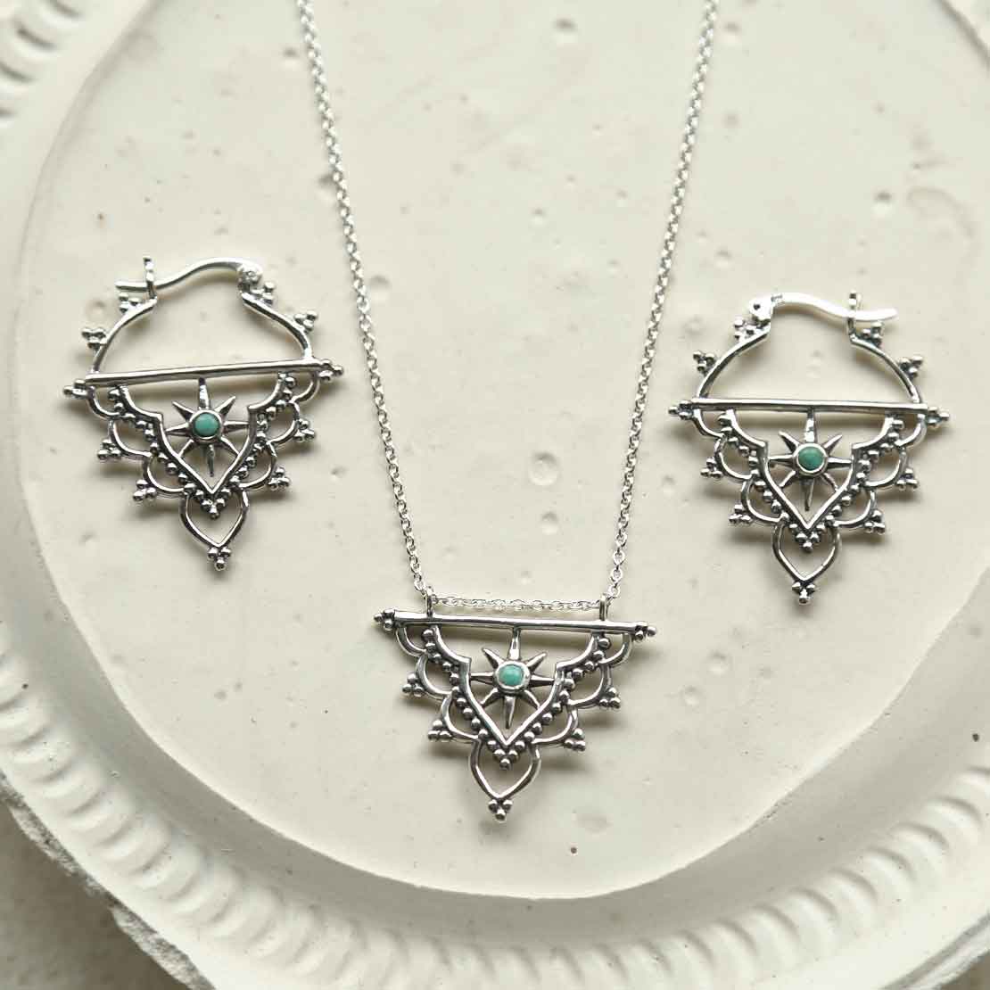 Sterling Silver Turquoise Sun Hoops