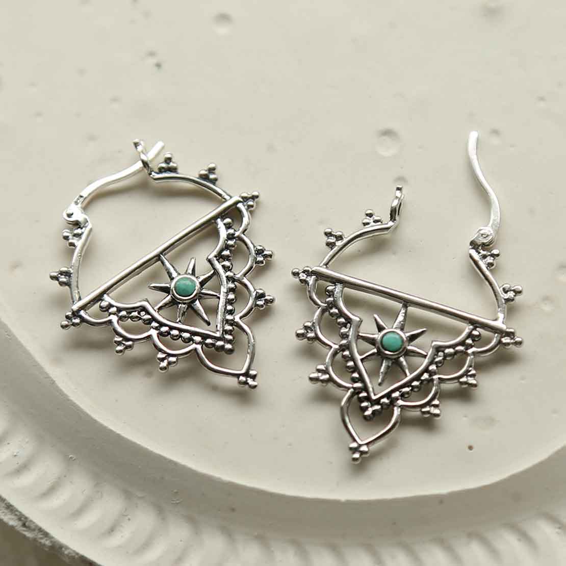 Sterling Silver Turquoise Sun Hoops
