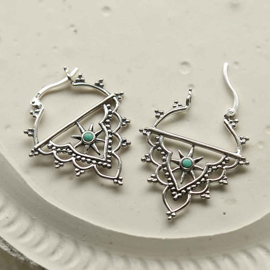 ML946E STERLING SILVER TURQUOISE SUN HOOPS 1