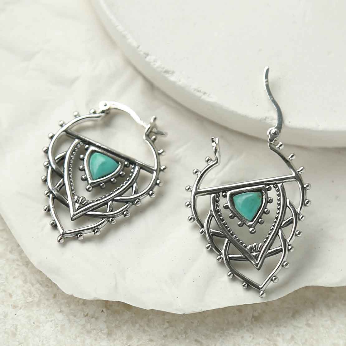 Sterling Silver Turquoise Triangle Hoops