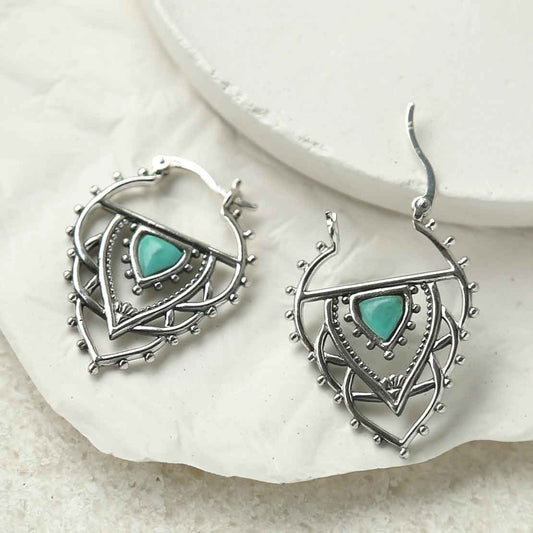ML947E STERLING SILVER TURQUOISE TRIANGLE HOOPS 1