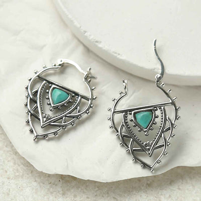 ML947E STERLING SILVER TURQUOISE TRIANGLE HOOPS 1
