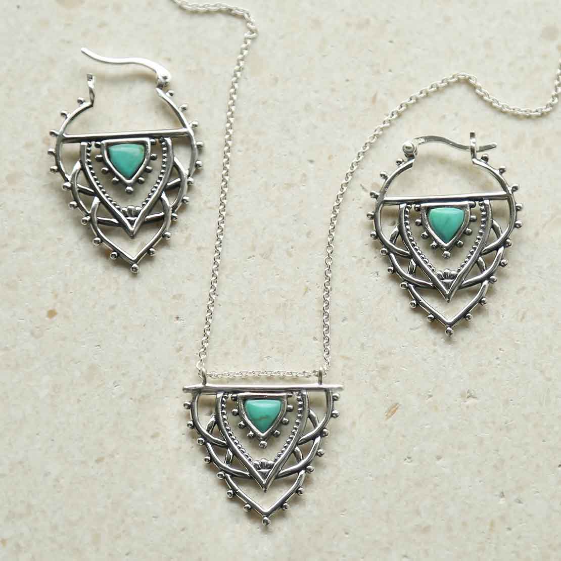 Sterling Silver Turquoise Triangle Set