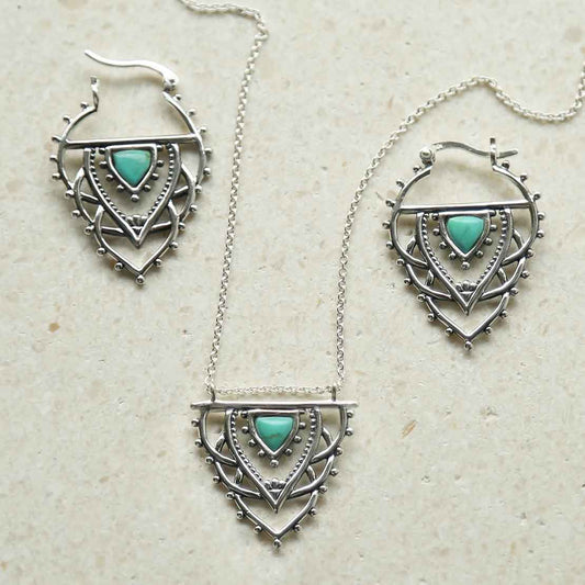 ML947 STERLING SILVER TURQUOISE TRIANGLE SET
