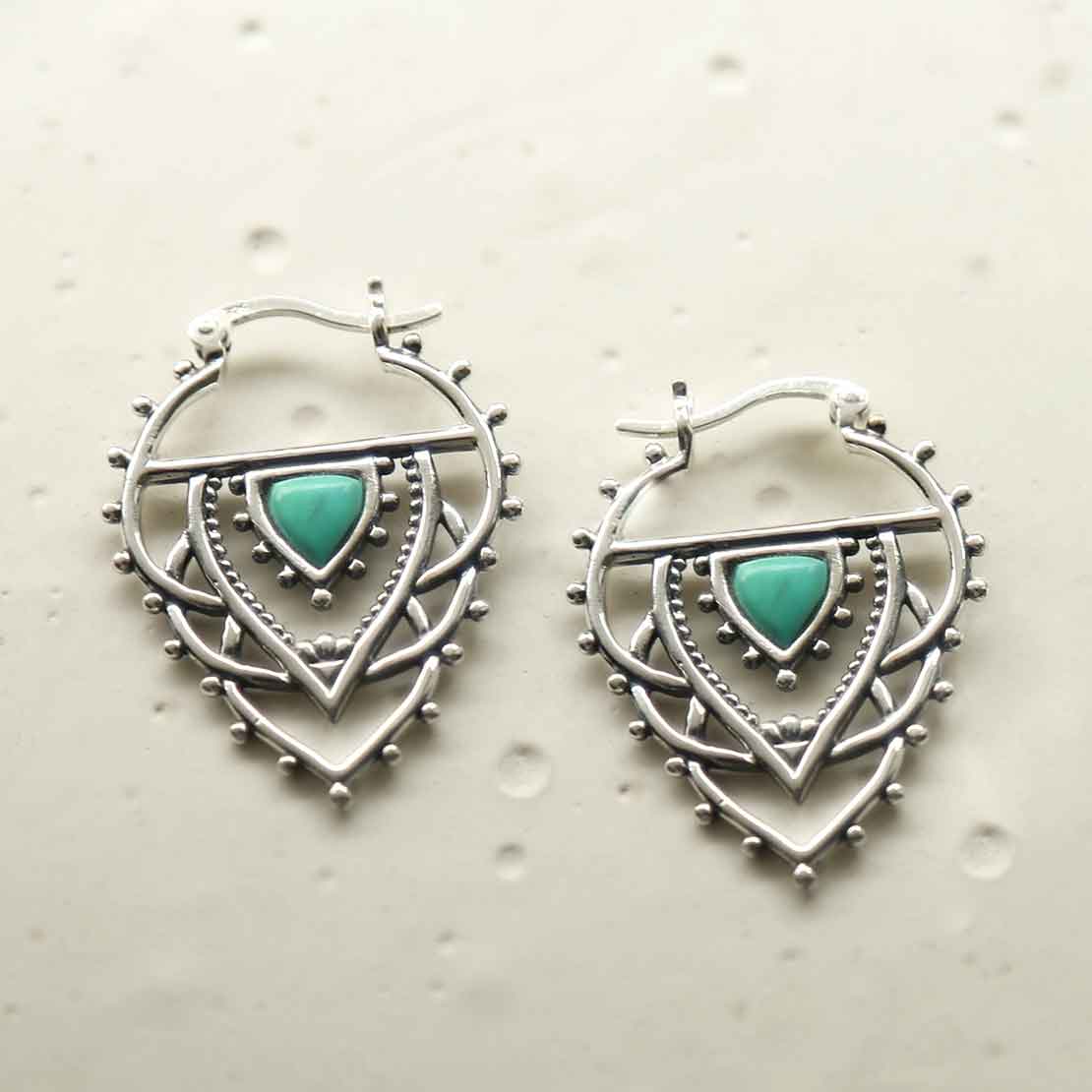 Sterling Silver Turquoise Triangle Hoops