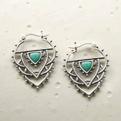 ML947E STERLING SILVER TURQUOISE TRIANGLE HOOPS 2
