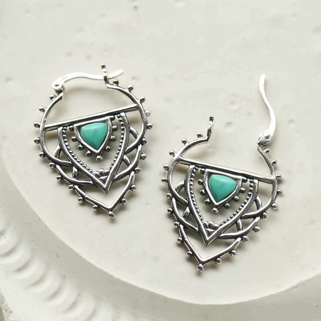 Sterling Silver Turquoise Triangle Hoops