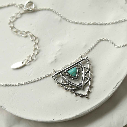 ML947P STERLING SILVER TURQUOISE TRIANGLE NECKLACE 1