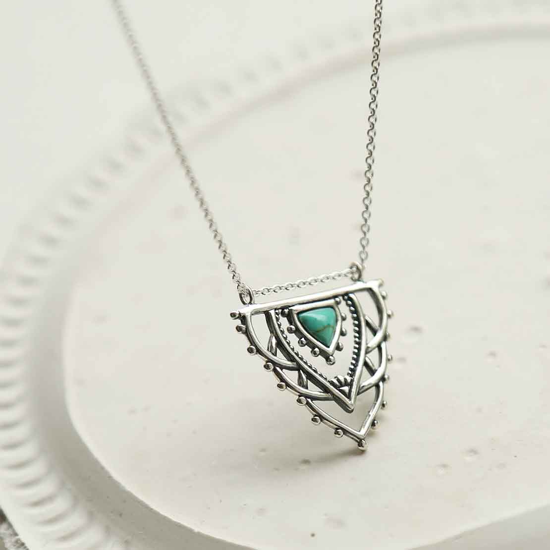 Sterling Silver Turquoise Triangle Necklace