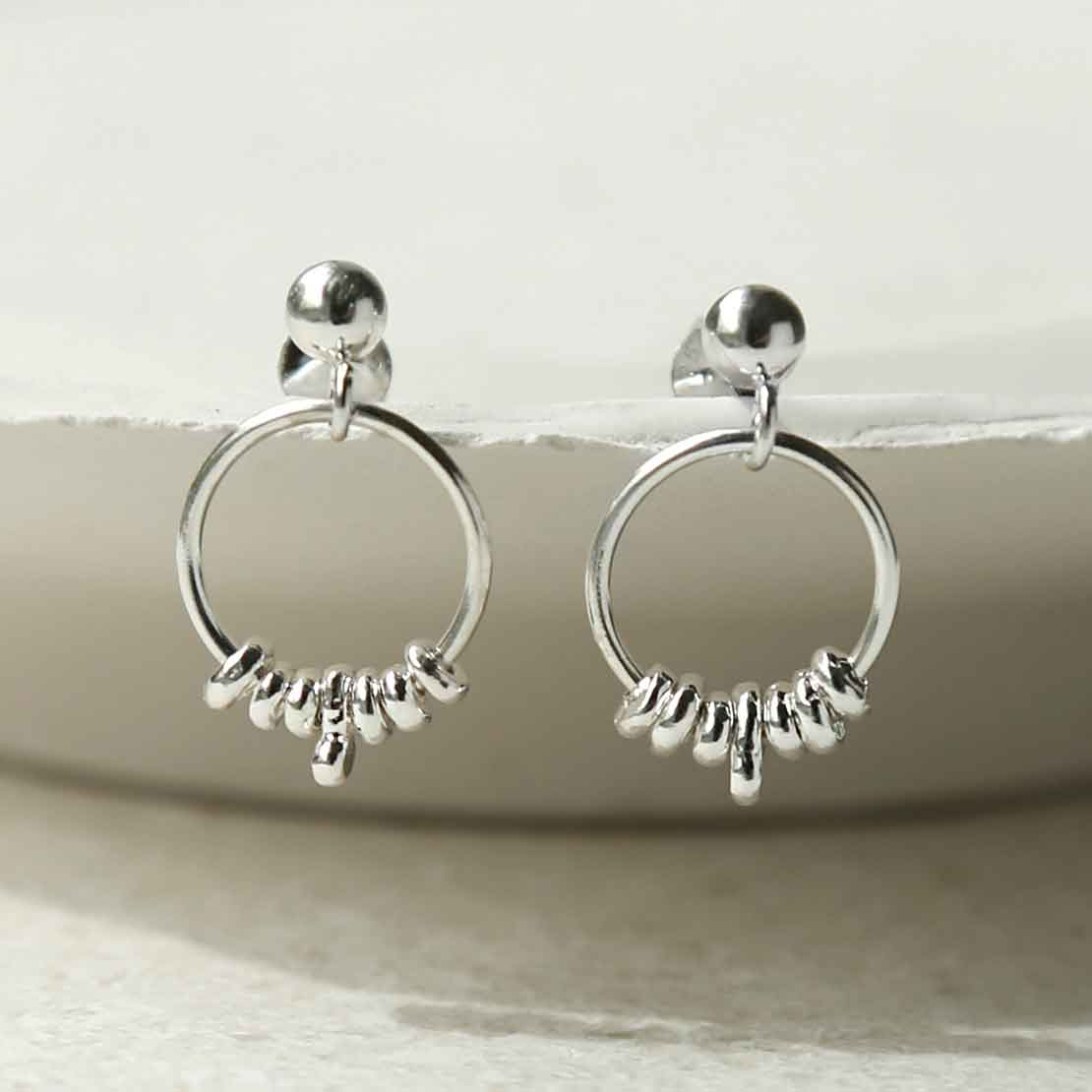 Sterling Silver Pebble Hoop Studs