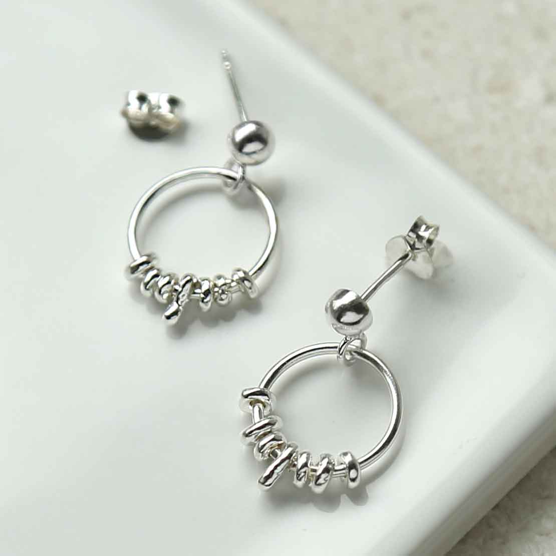 Sterling Silver Pebble Hoop Studs