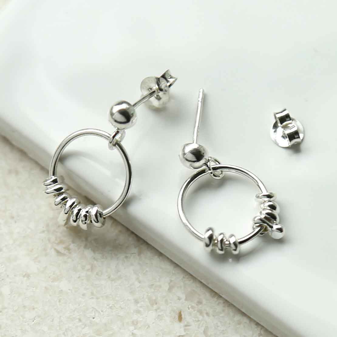 Sterling Silver Pebble Hoop Studs