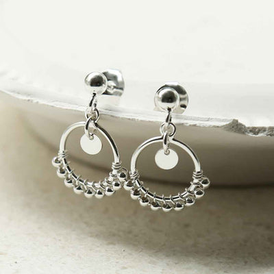 ML949 STERLING SILVER DISC AND BALLS HOOP STUDS 1