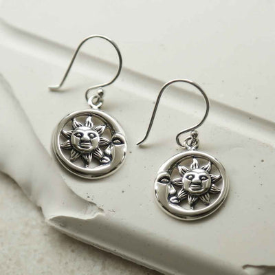 ML952E STERLING SILVER SUN AND MOON DANGLY EARRINGS 1