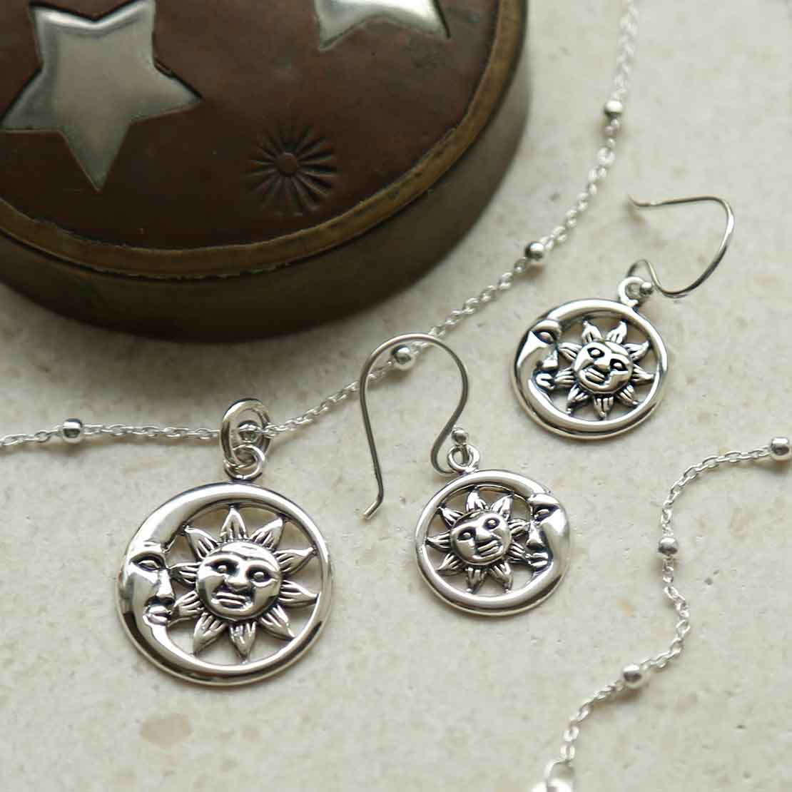Sterling Silver Sun and Moon Dangly Earrings