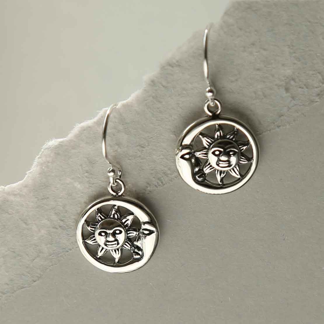 Sterling Silver Sun and Moon Dangly Earrings