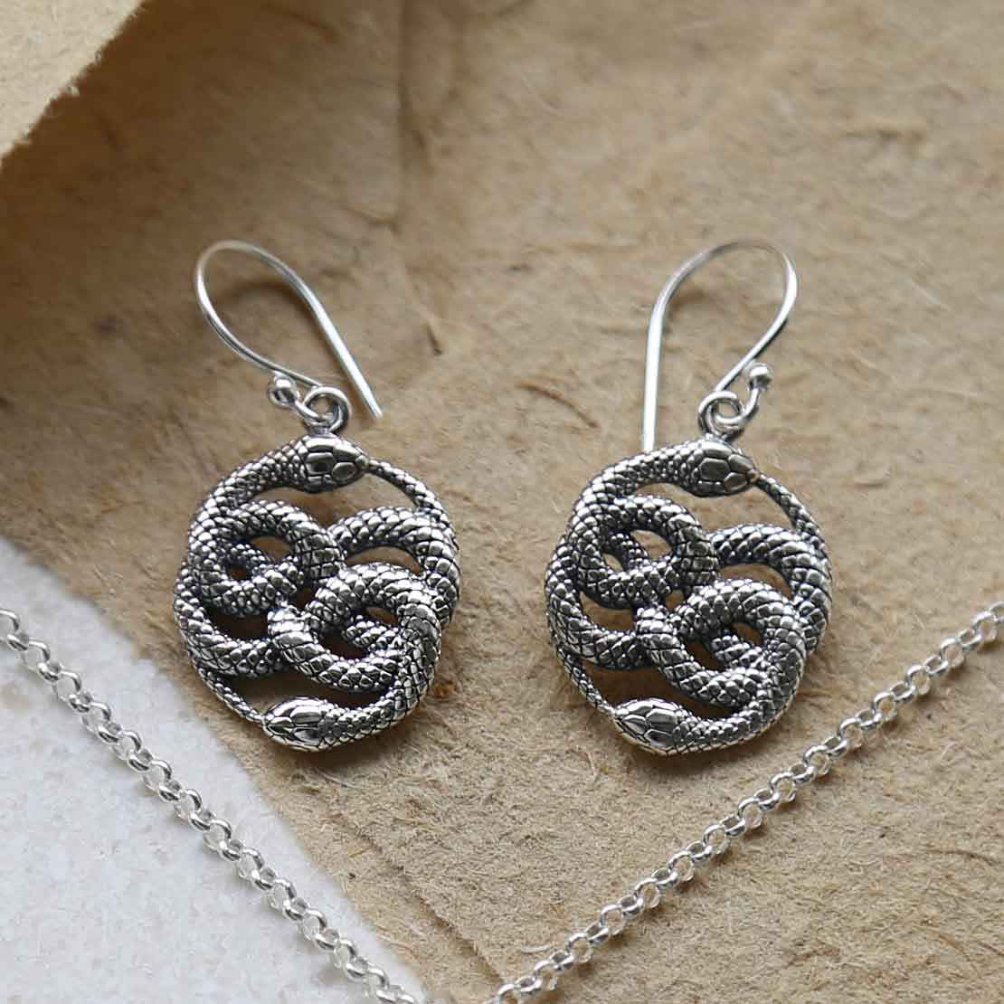 Sterling Silver Twisted Snake Dangly Earrings