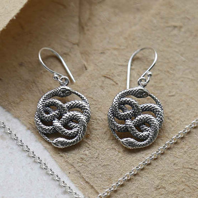 ML953E STERLING SILVER TWISTED SNAKE DANGLY EARRINGS 1