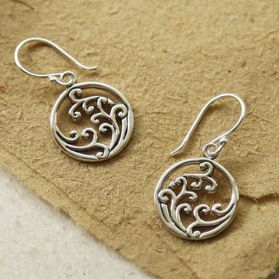 ML954E STERLING SILVER WILD WAVES DANGLY EARRINGS 1