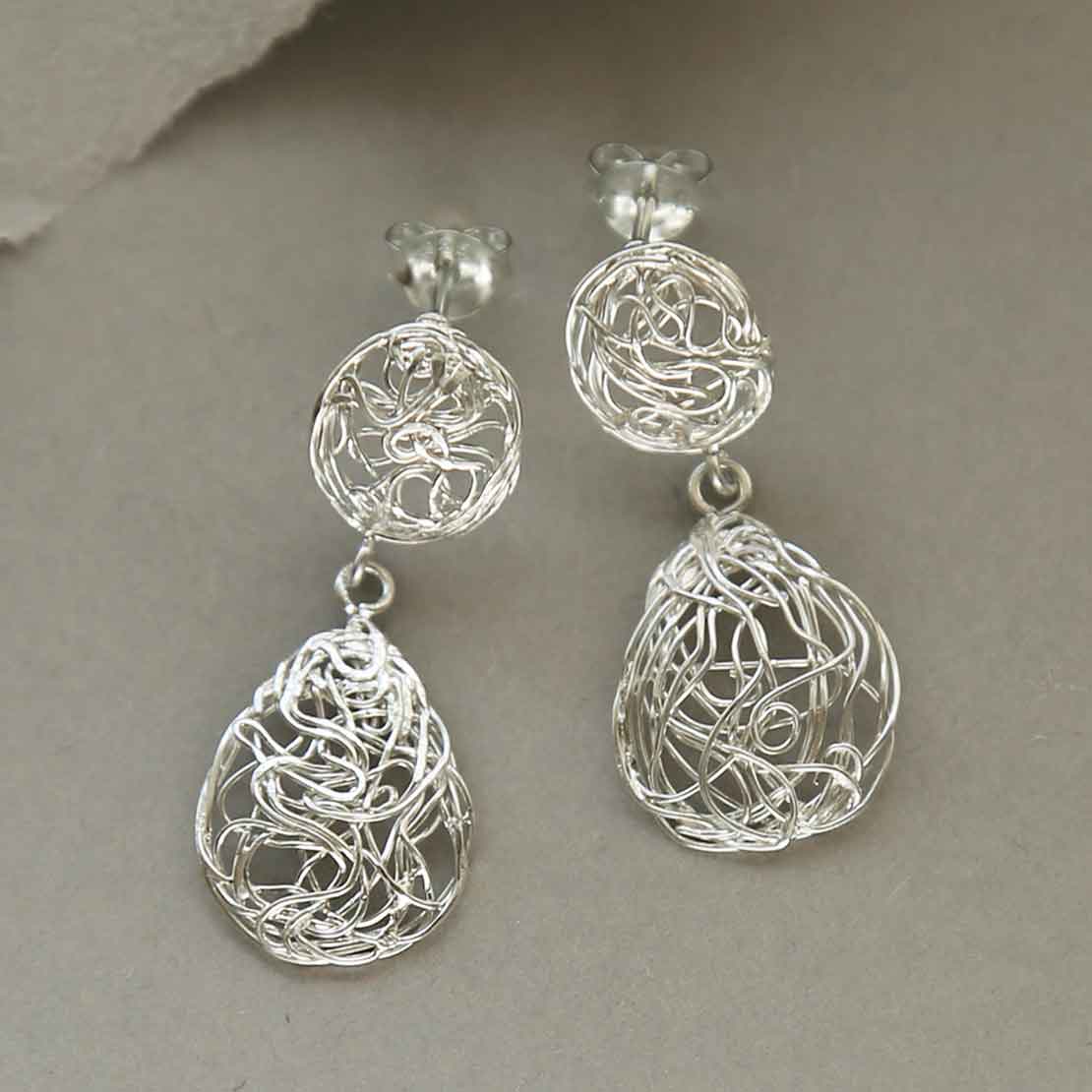 Sterling Silver Teardrop Nest Dangly Earrings