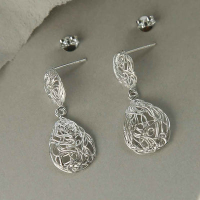 ML955 STERLING SILVER TEARDROP NEST DANGLY EARRINGS 2