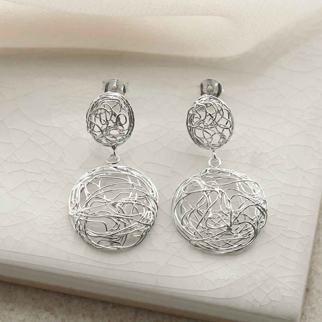 Sterling Silver Circle Nest Dangly Earrings