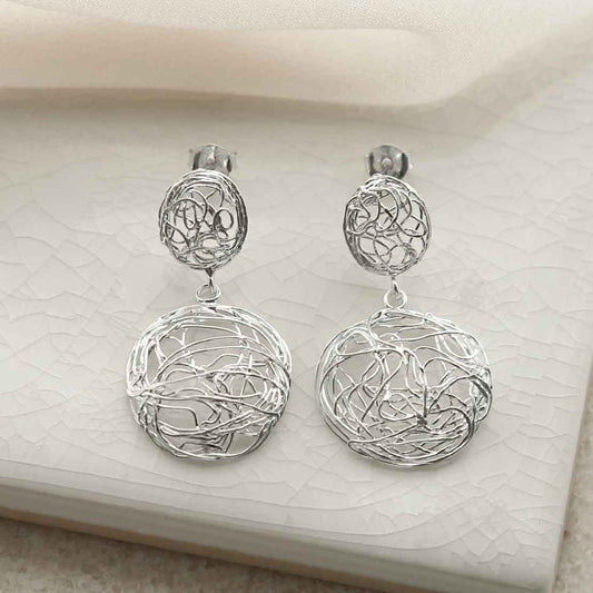 ML956 STERLING SILVER CIRCLE NEST DANGLY EARRINGS 3