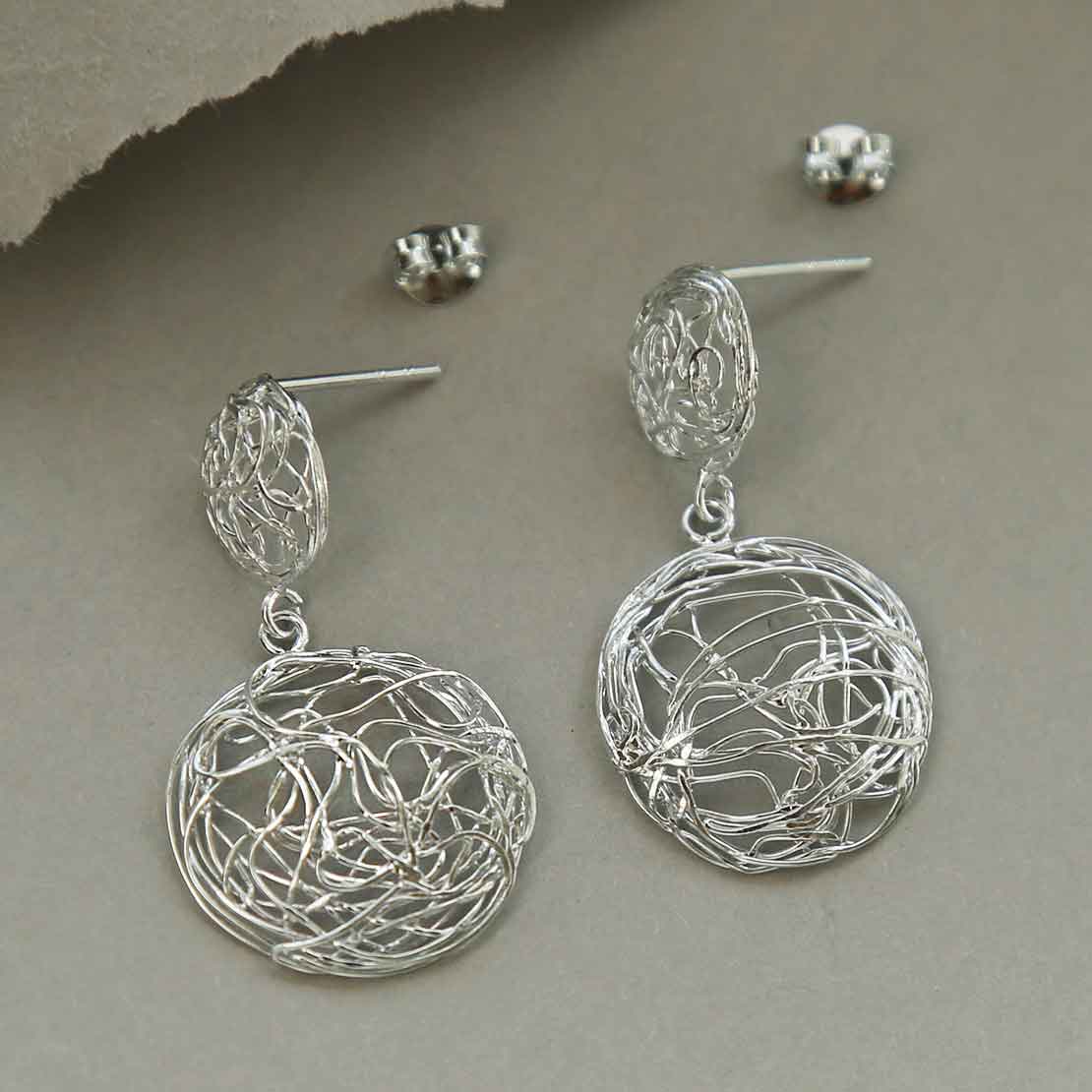 Sterling Silver Circle Nest Dangly Earrings