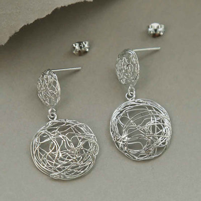 ML956 STERLING SILVER CIRCLE NEST DANGLY EARRINGS 1