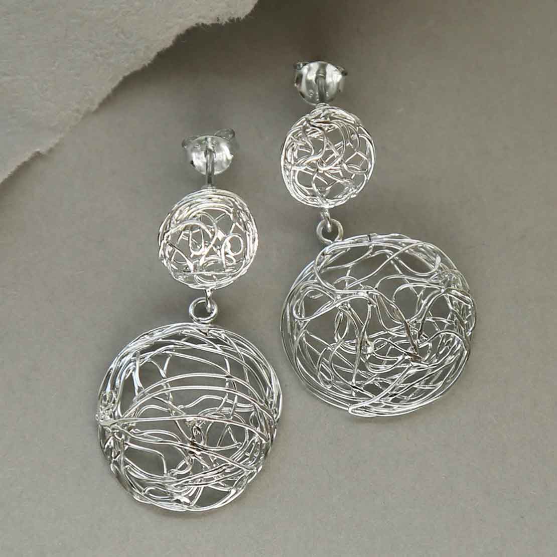 Sterling Silver Circle Nest Dangly Earrings