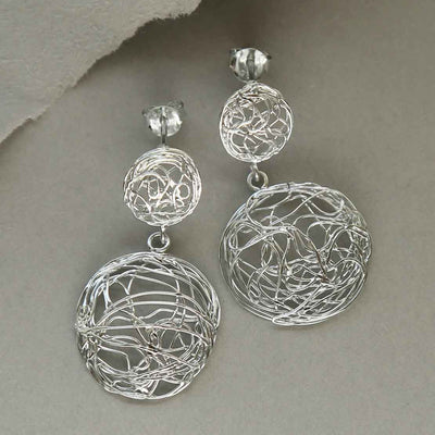 ML956 STERLING SILVER CIRCLE NEST DANGLY EARRINGS 2