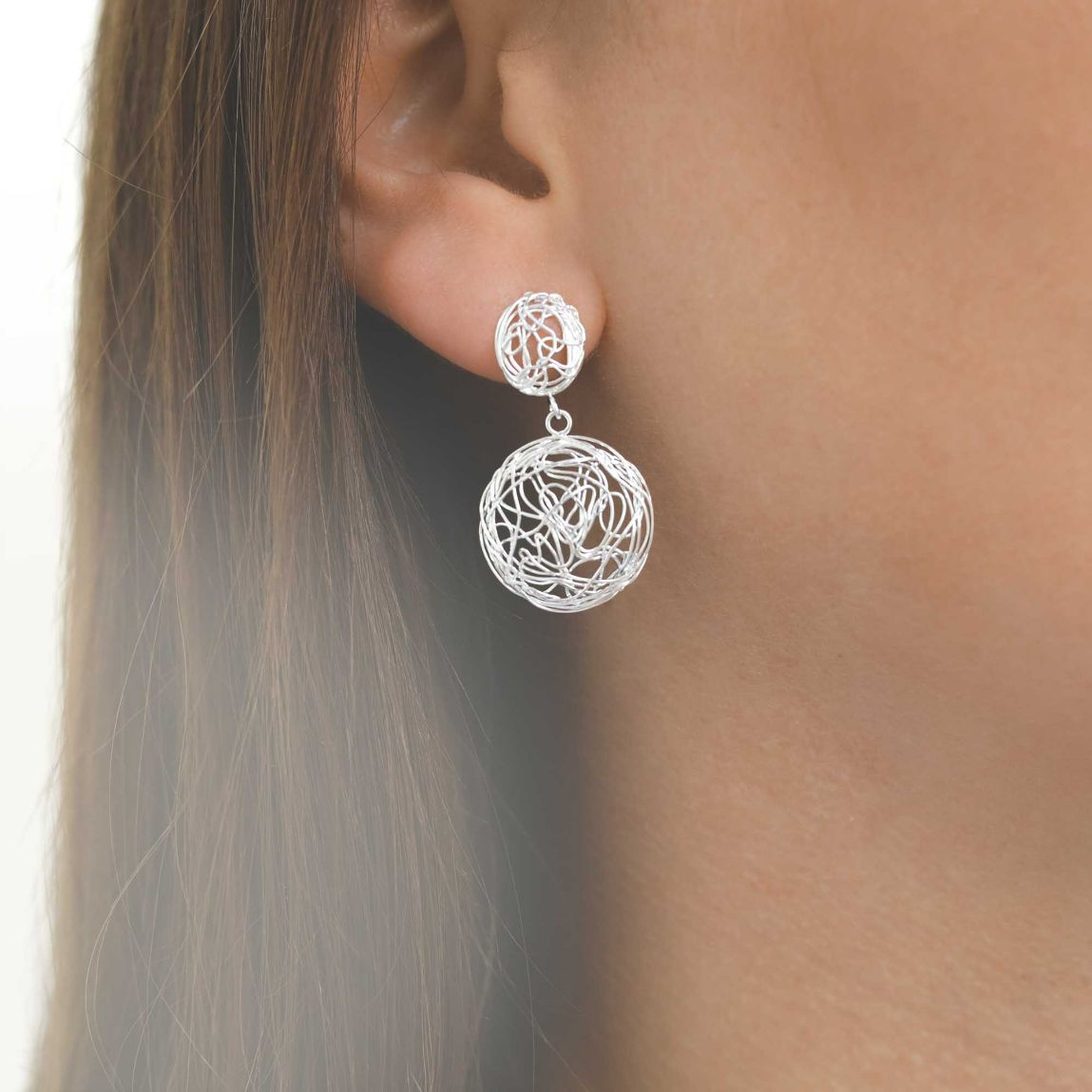 Sterling Silver Circle Nest Dangly Earrings