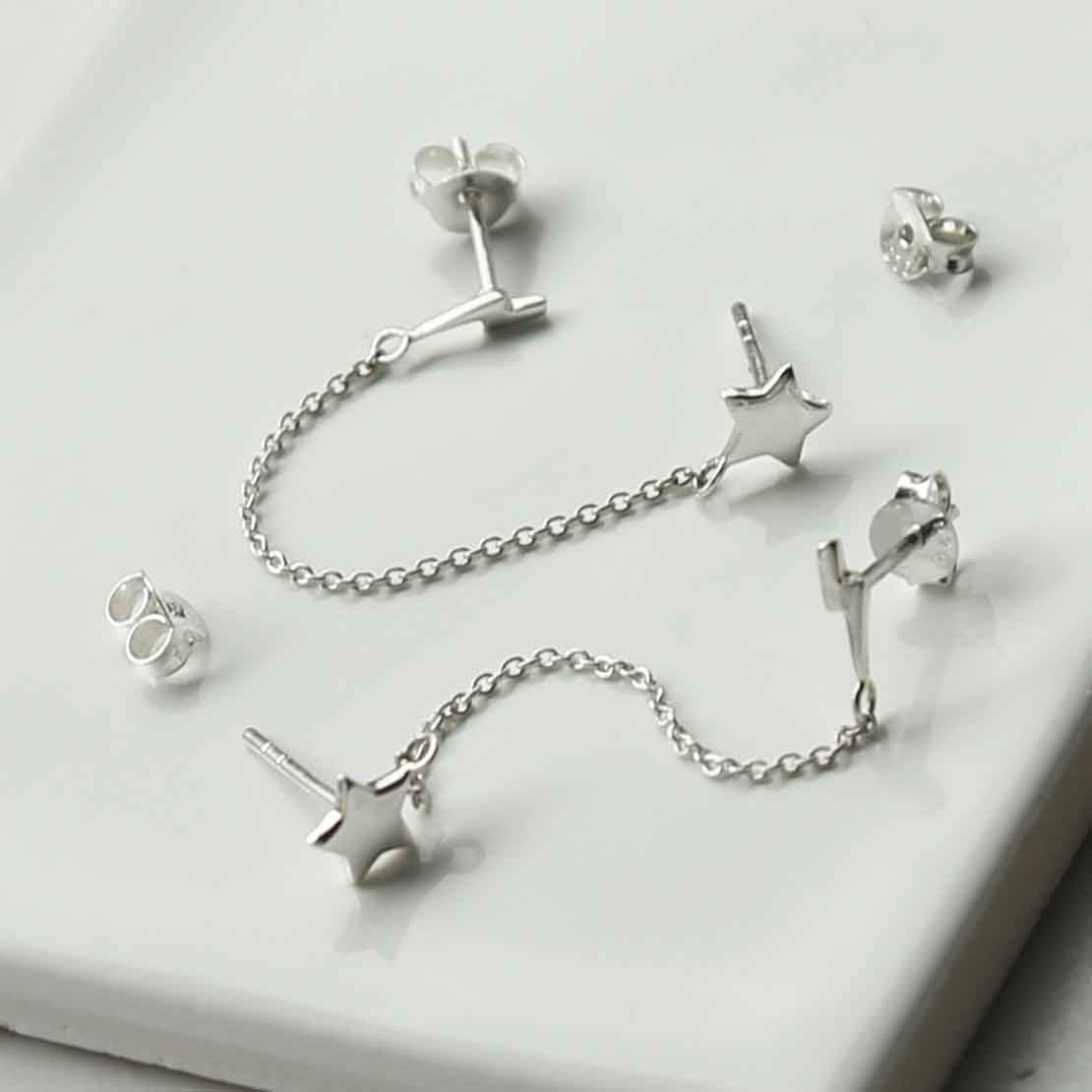 Sterling Silver Star and Lightning Double Studs