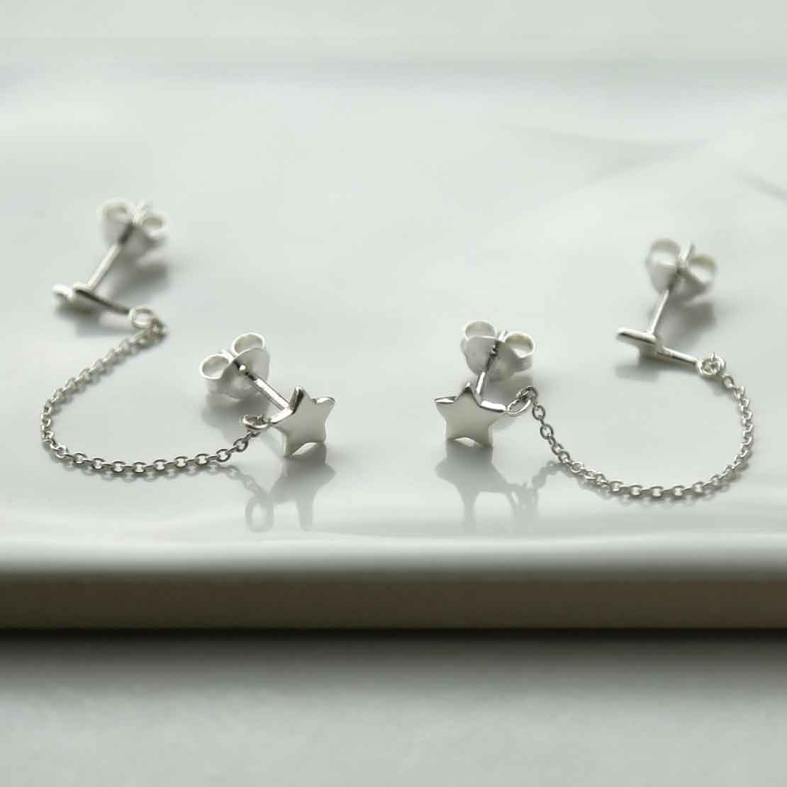 Sterling Silver Star and Lightning Double Studs