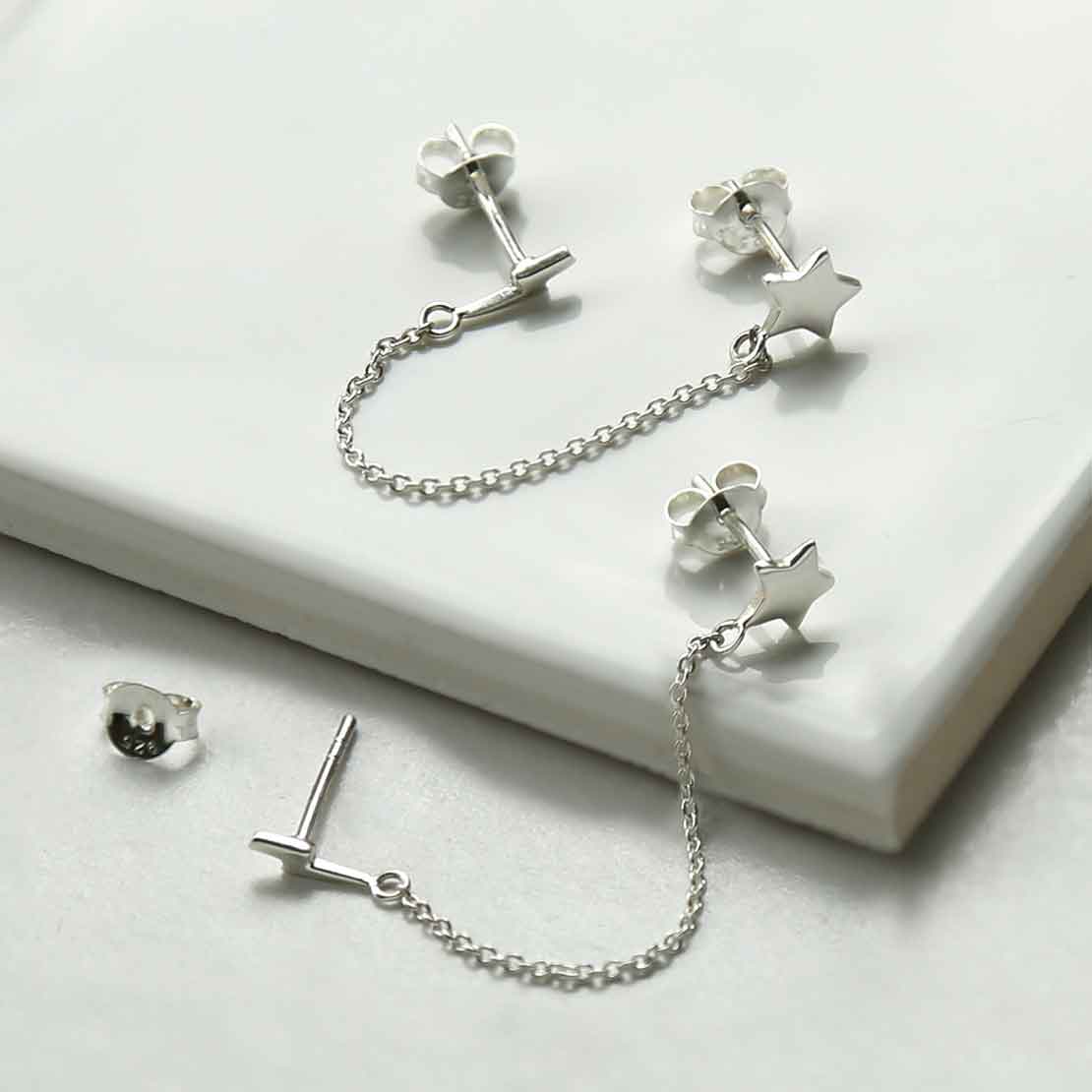 Sterling Silver Star and Lightning Double Studs