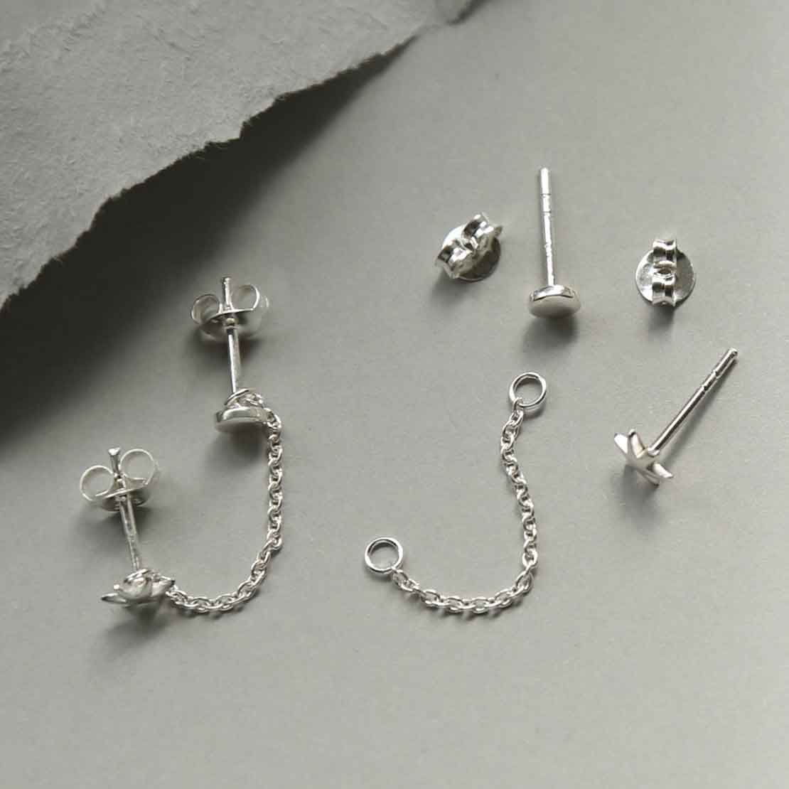 Sterling Silver Sun and Moon Double Studs