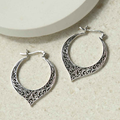 ML959 STERLING SILVER DECORATIVE HOOP EARRINGS 3