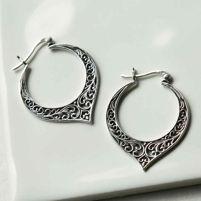 ML959 STERLING SILVER DECORATIVE HOOP EARRINGS 1