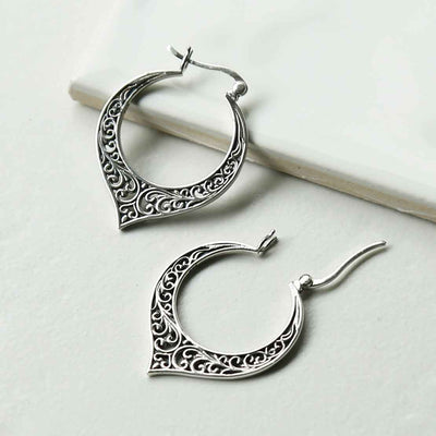 ML959 STERLING SILVER DECORATIVE HOOP EARRINGS 2