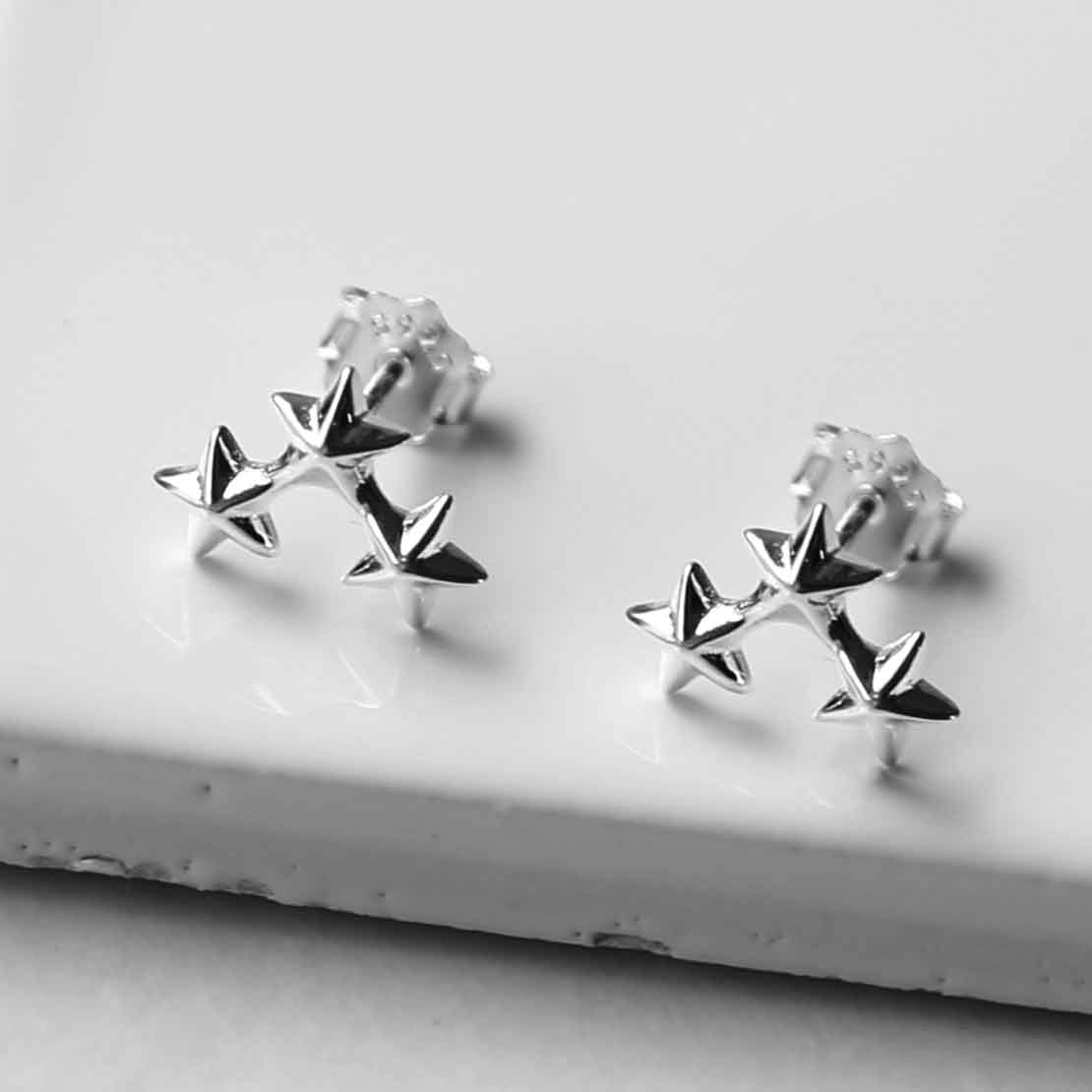 Sterling Silver Triple Solid Star Studs