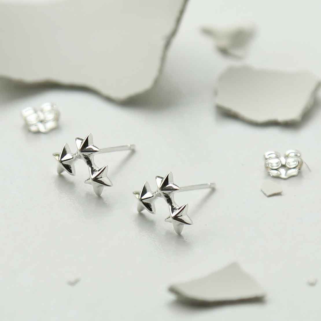 Sterling Silver Triple Solid Star Studs