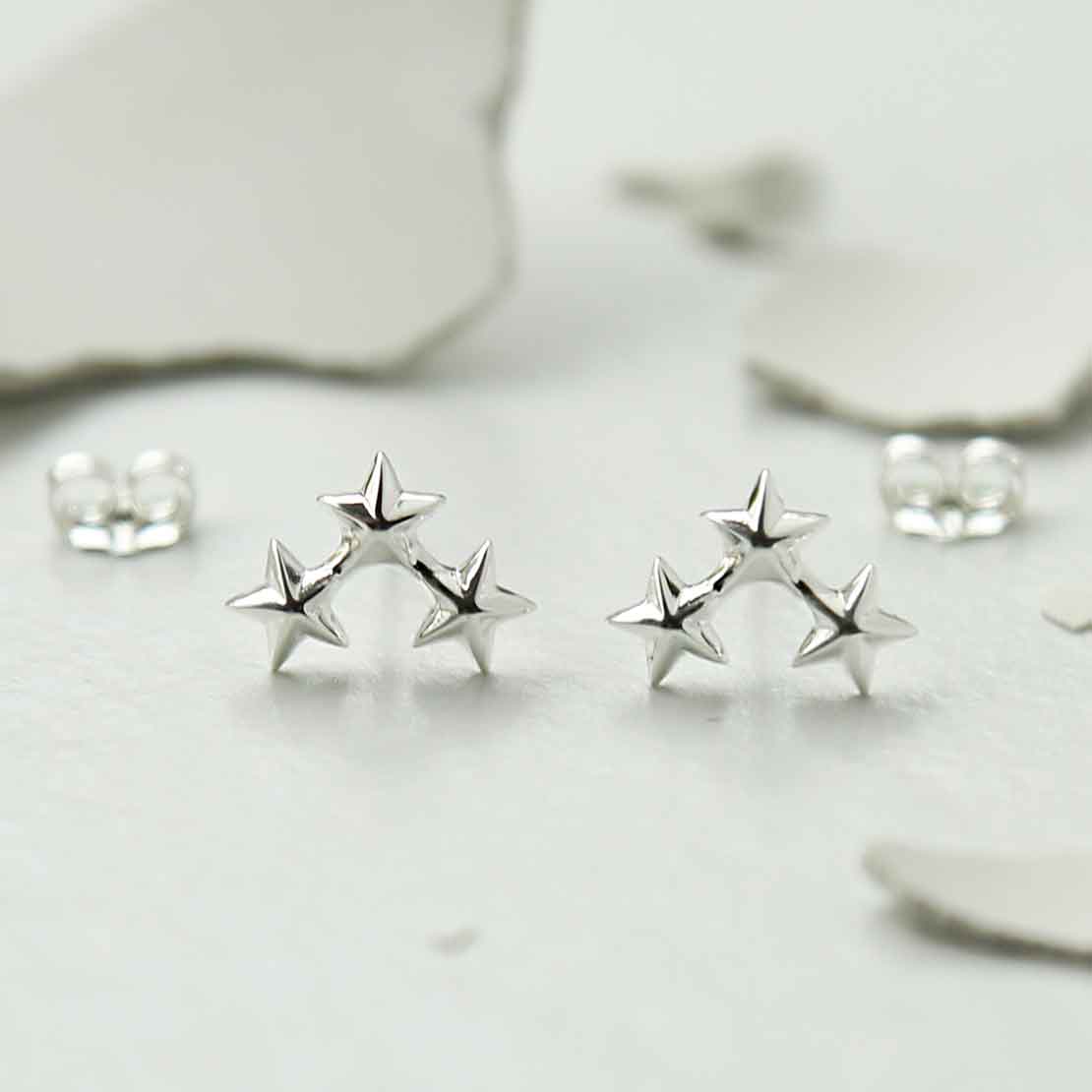 Sterling Silver Triple Solid Star Studs