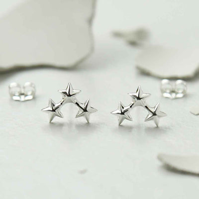 ML960 STERLING SILVER TRIPLE SOLID STAR STUDS 5