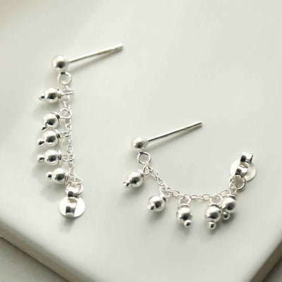 ML968 STERLING SILVER HANGING LANTERNS STUD CHAIN EARRINGS 2